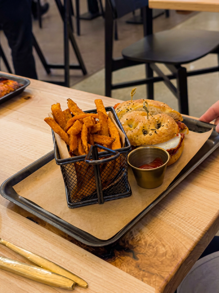 Chicken sandwich and fries ready to share